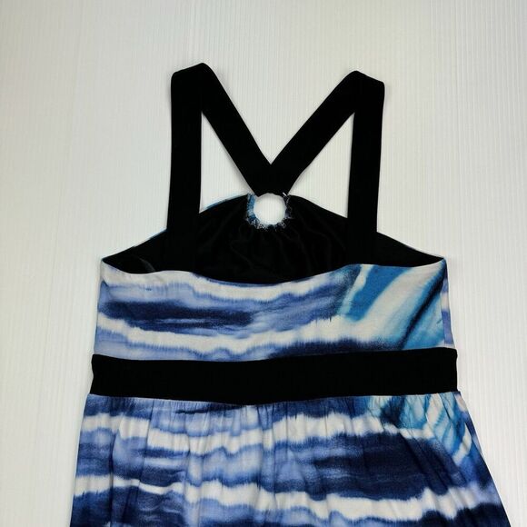 Soho Apparel Ltd Keyhole Maxi Dress Size Medium Blue Black White - Picture 5 of 7